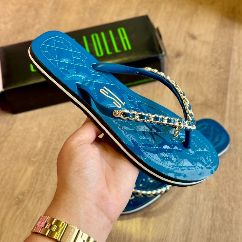 Sandália Santa Lolla Flip Flop Corrente Dourada 0106.0D67