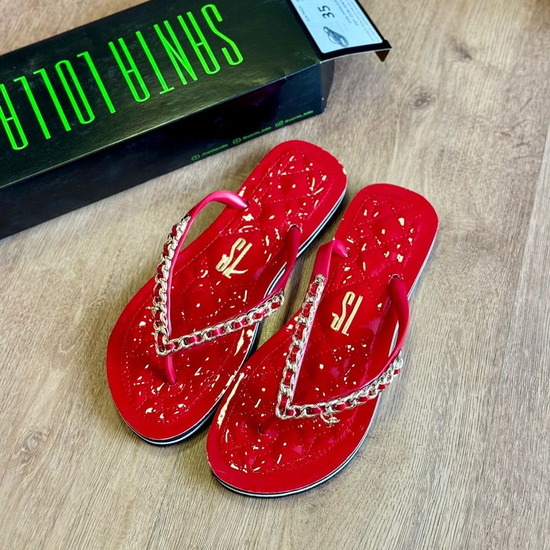 Sandália Santa Lolla Flip Flop Corrente Dourada 0106.0D67
